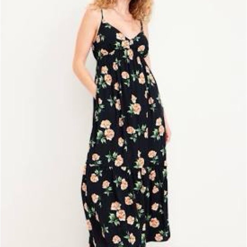 Old Navy Black and Pink Spaghetti Strap Maxi Dress